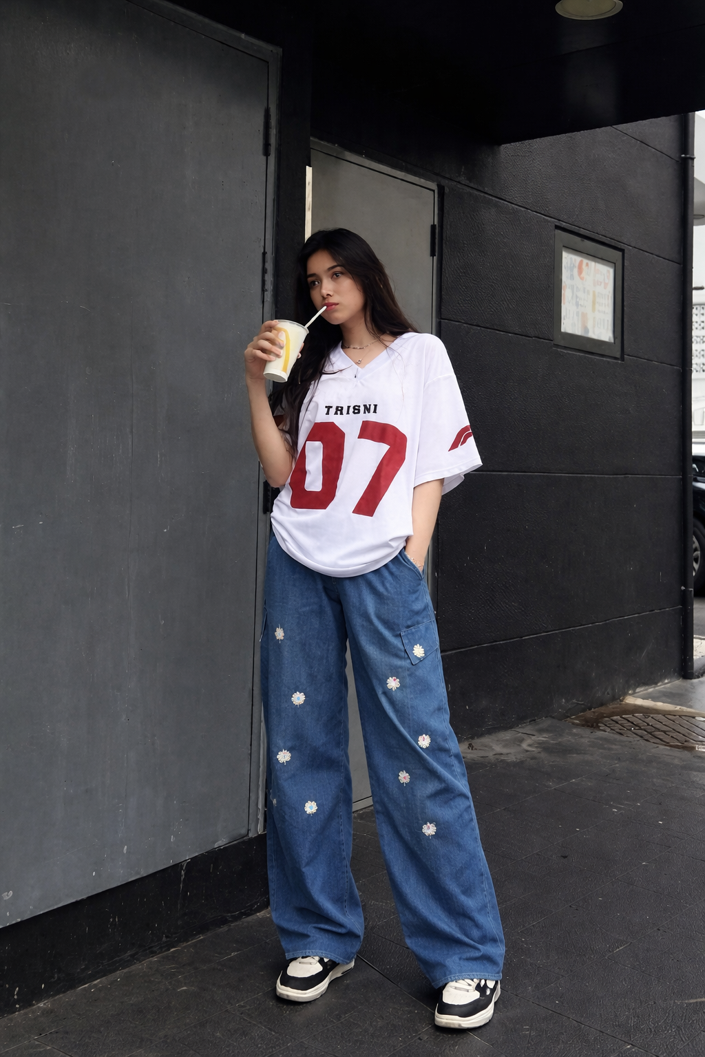 Women's Polka Dot Embroidered Denim Premium