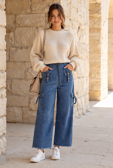 Women’s Denim Cargo Wide-Leg Jeans