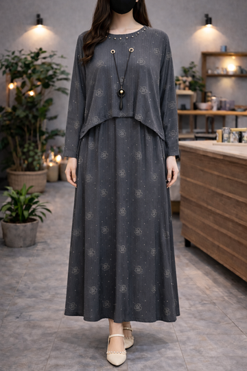 Stylish Abaya Style Layered Outfit - Premium Textured Fabric