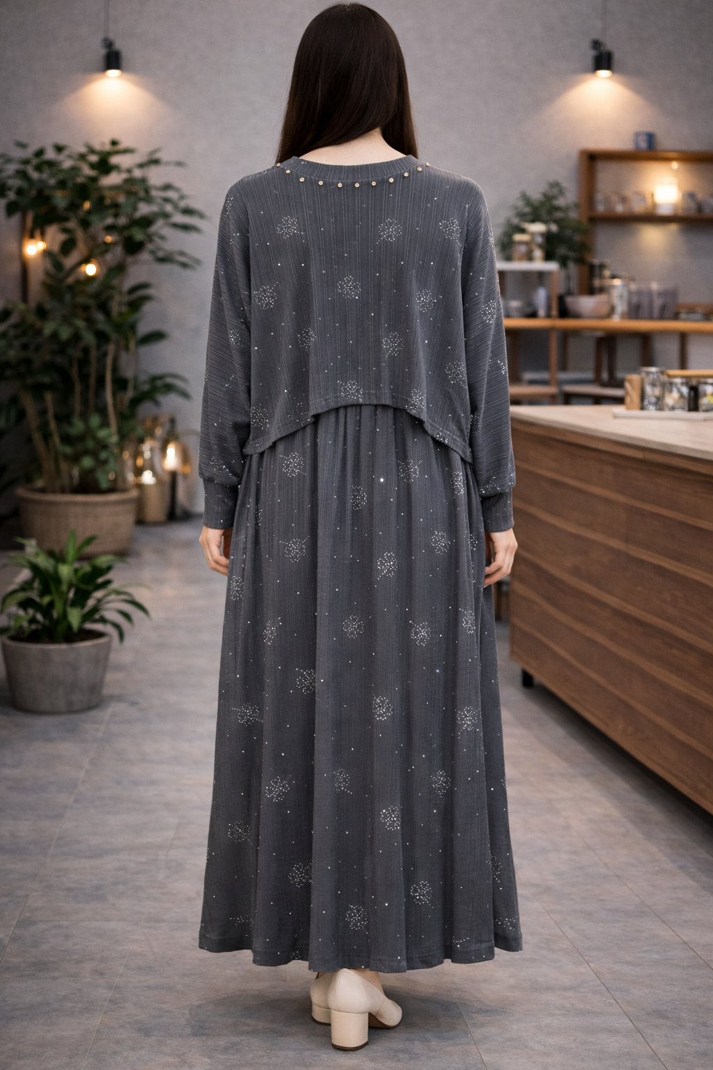 Stylish Abaya Style Layered Outfit - Premium Textured Fabric