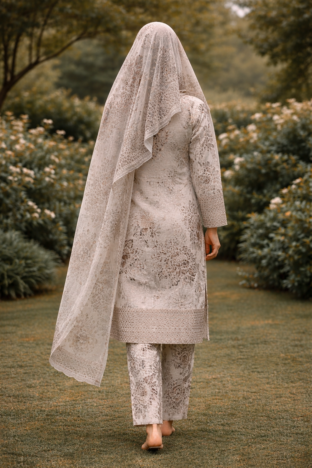 Ivory Bloom Embroidered Lawn Suit