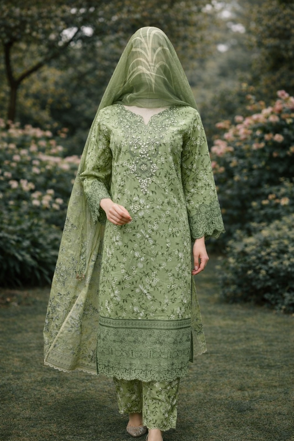 Olive Grace Embroidered Lawn Suit
