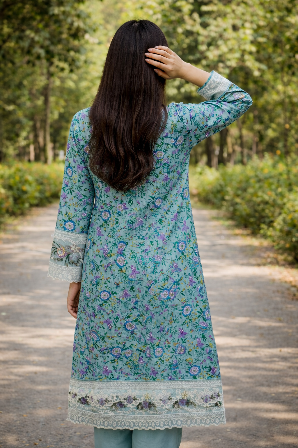 Aqua Bloom Embroidered Lawn Suit
