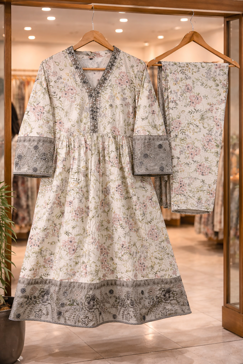 Ivory Blossom Embroidered Lawn Suit