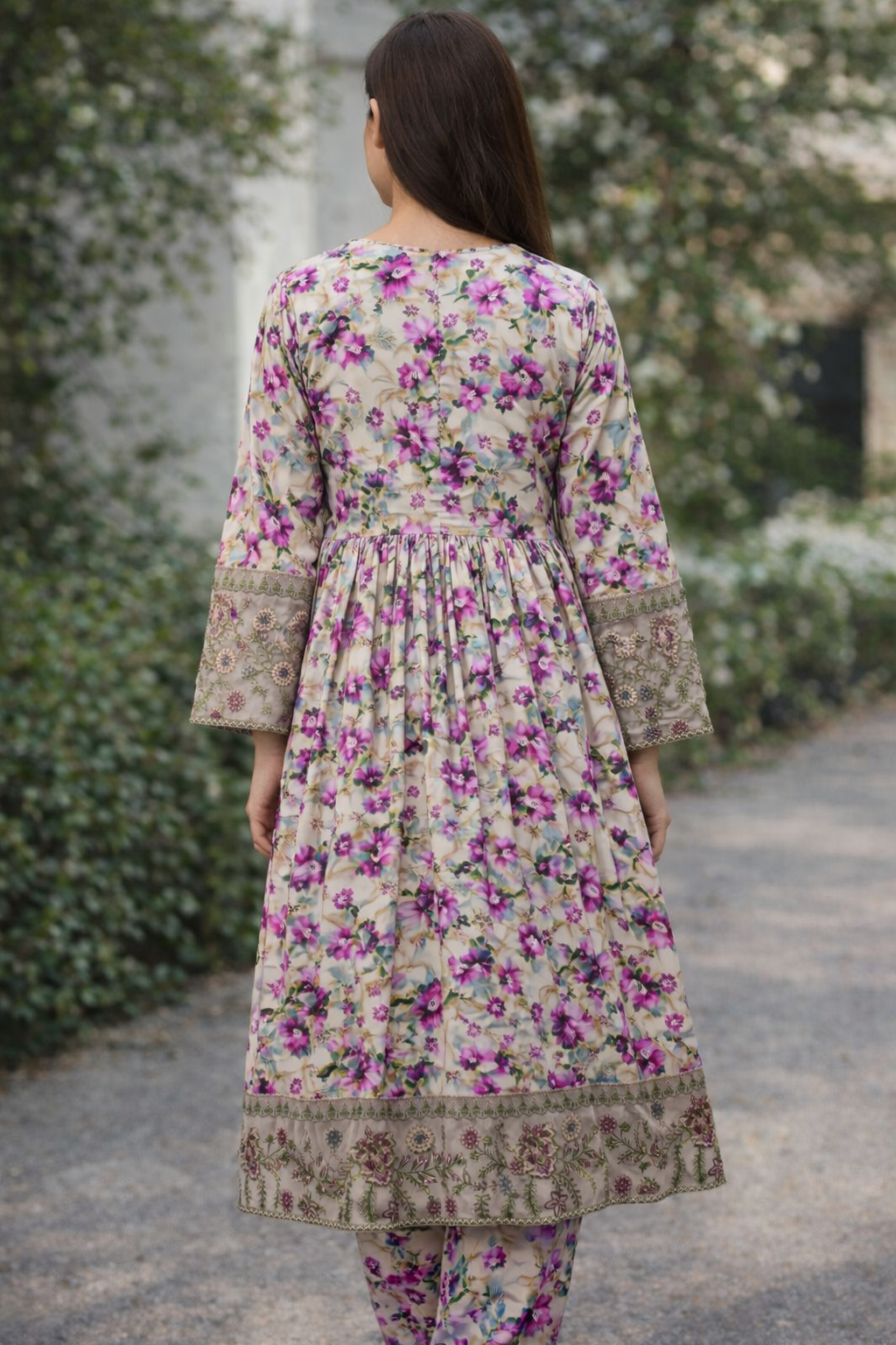 Floral Embroidered Lawn Anarkali Suit