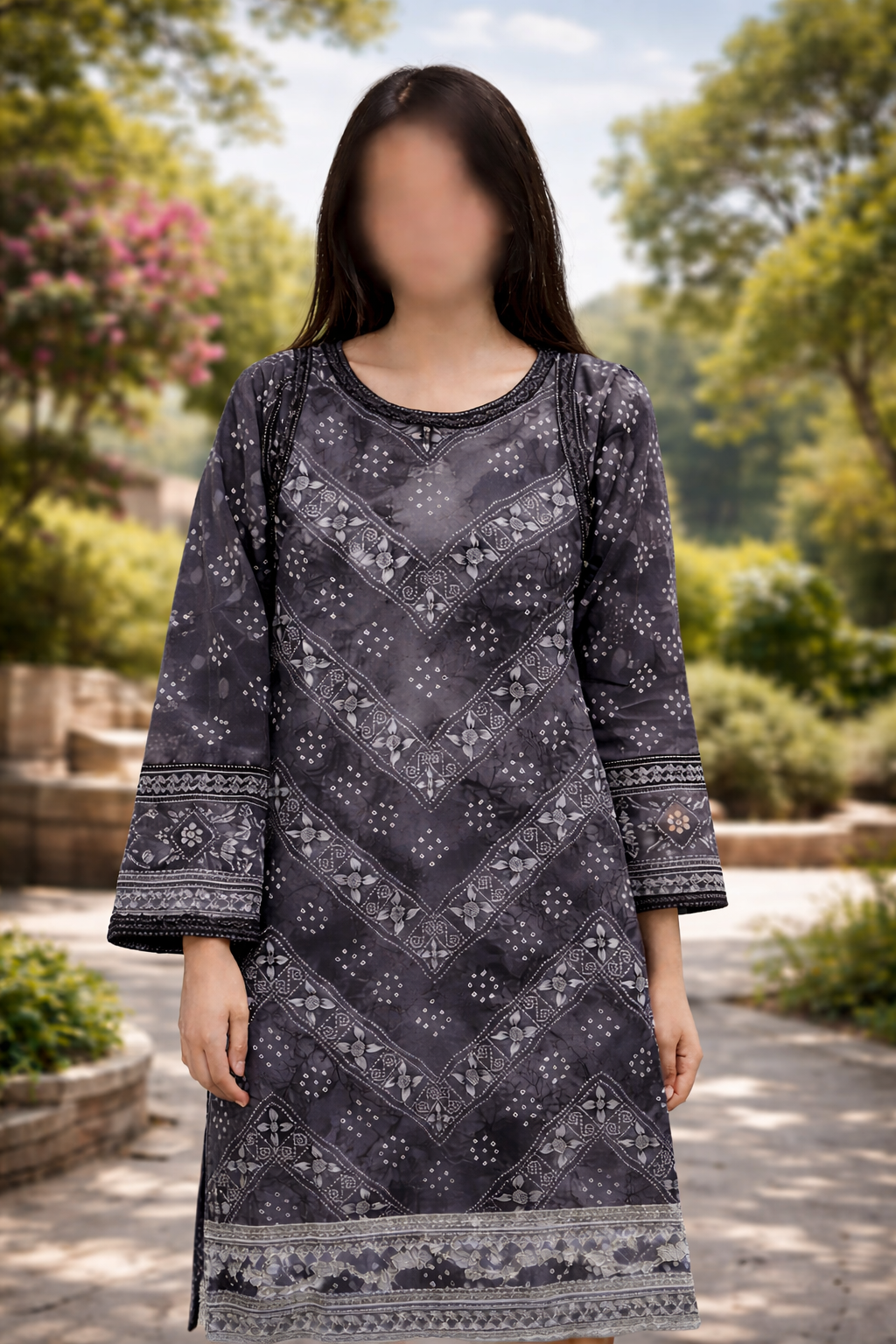Midnight Chevron Printed Lawn Suit
