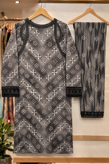 Midnight Chevron Printed Lawn Suit