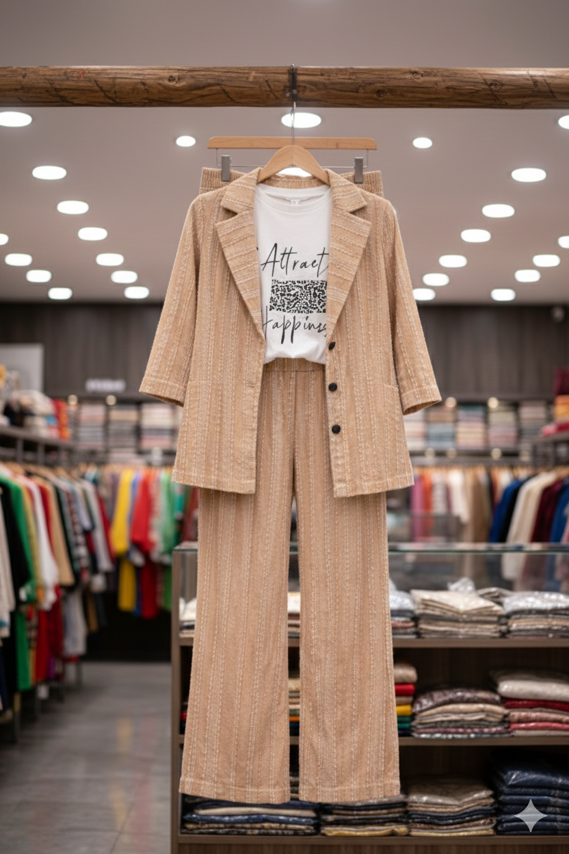 Elegant Beige Textured Power Suit | 3-Piece Women’s Boutique Collection