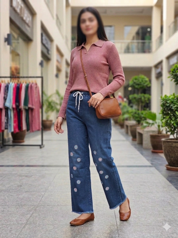 Women's Polka Dot Embroidered Denim