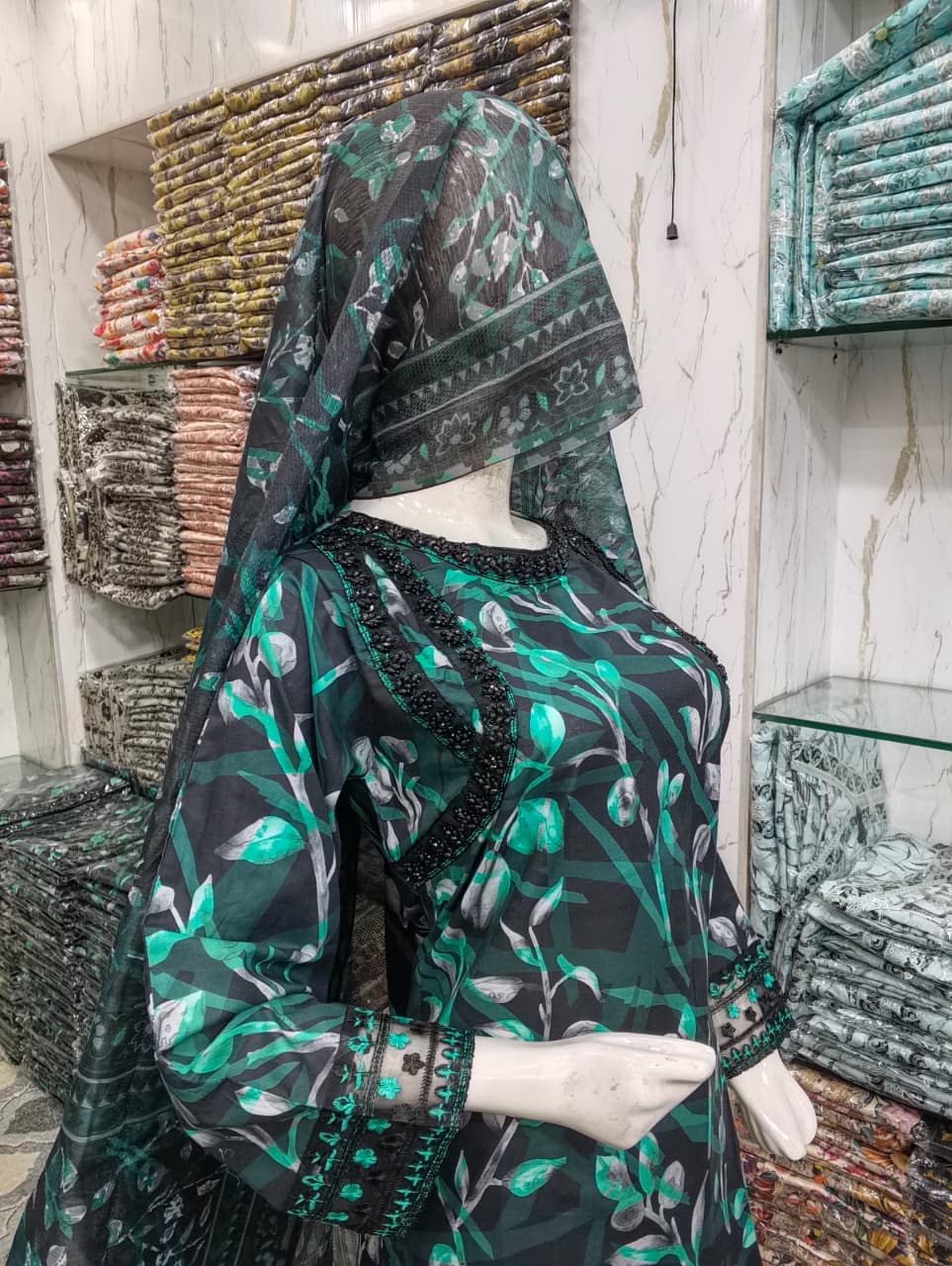 Emerald Noir Floral Lawn Suit