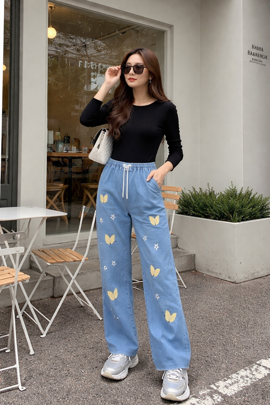 Women's Butterfly Embroidered Denim Jeans Premium